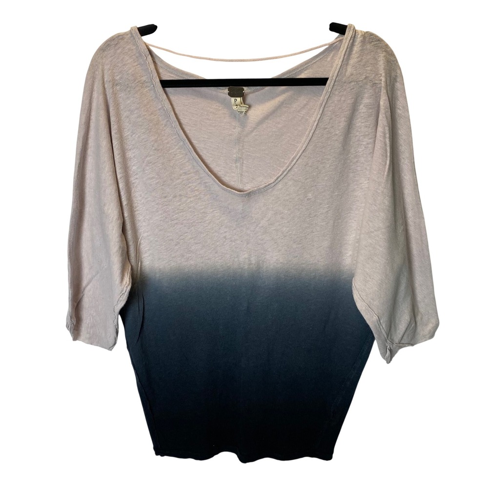 We‎ The Free Slouchy Top Womens Small Lilac Navy Ombre Linen Blend Boho Beachy